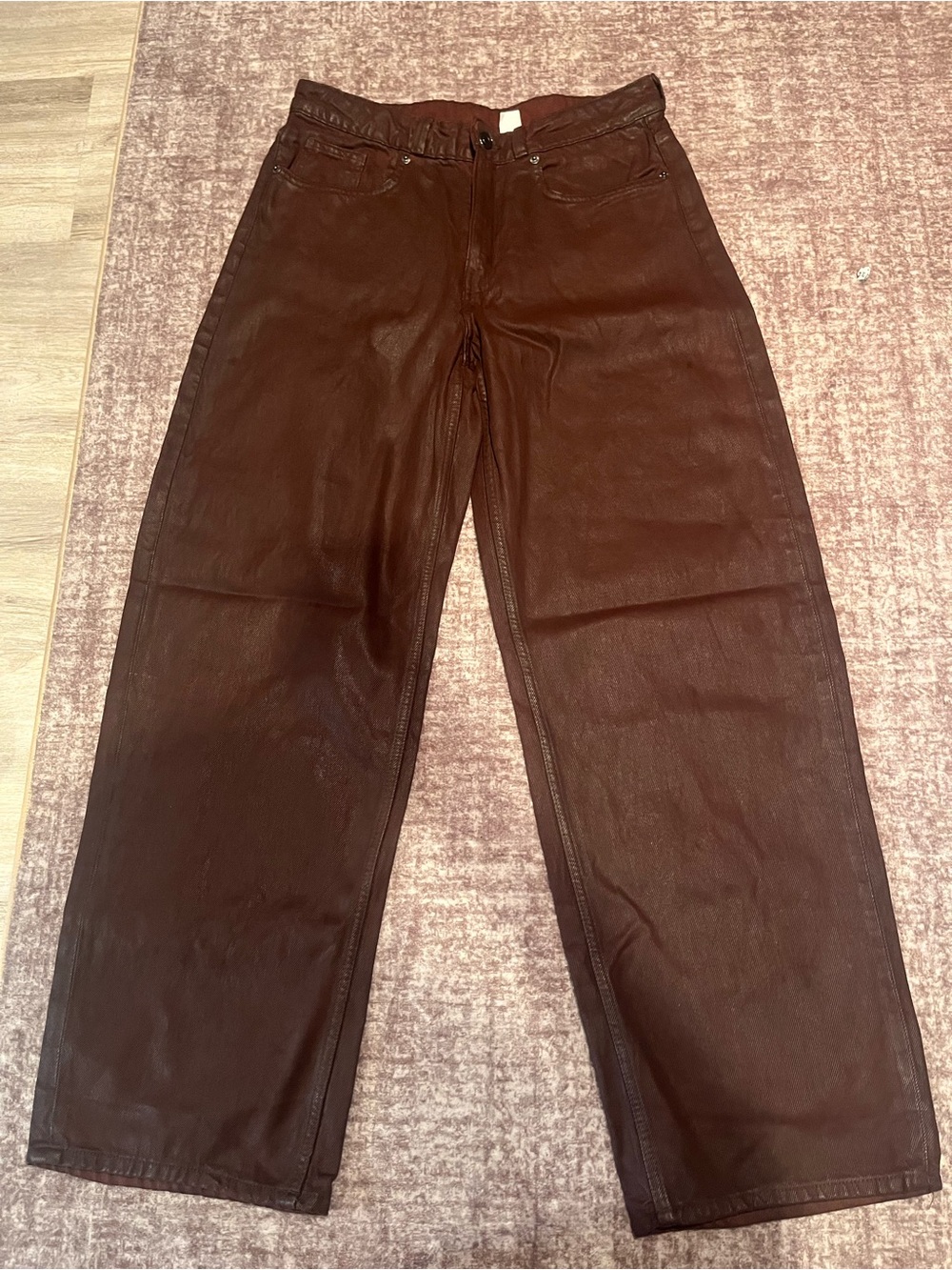 Maroon/brown Shiney Straight-Leg Pants